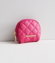 New Look Bright Pink Leather-Look Small Quilted Purse